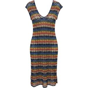 Trina‎ Turk Coverup Large Rainbow Chevron Crochet Knit Boho Eclectic NWT